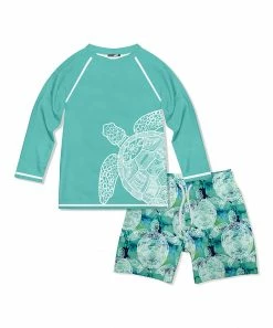 Flash Sale 🌟 Millie & Maxx Turquoise Tie-Dye Turtle Long-Sleeve Rashguard Set - Boys For Kids ✔️