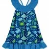 Wholesale 😀 Millie Loves Lily Cobalt & Green Watercolor Sea Ruffle-Hem Yoke 👗 Dress - Infant, Toddler & 👧 Girls For Kids ⌛