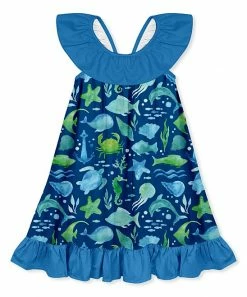 Wholesale 😀 Millie Loves Lily Cobalt & Green Watercolor Sea Ruffle-Hem Yoke 👗 Dress - Infant, Toddler & 👧 Girls For Kids ⌛