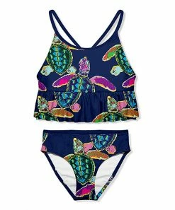Buy 😍 Millie Loves Lily Navy Sea Turtle Ruffle-Trim Tankini - 👧 Girls For Kids 🧨