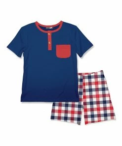 Best reviews of 🛒 Millie & Maxx Navy & Red Pocket Henley & Americana Check Pocket Shorts - Toddler & Boys For Kids 👏
