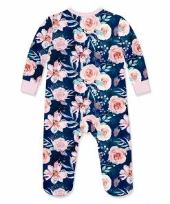 Discount 🎁 Little Millie Navy & Light Pink Rose Ruffle-Trim Footie - Infant For Baby & Maternity 🧨 -Little Millie-shop zu105364780 alt 2 tm1650977373
