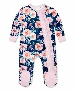 Discount π Little Millie Navy & Light Pink Rose Ruffle-Trim Footie - Infant For Baby & Maternity π§¨