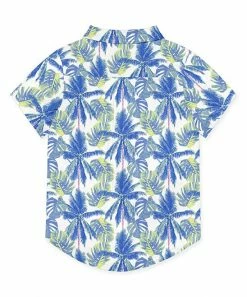 Deals 🌟 Millie & Maxx White & Blue Palm Trees Short-Sleeve Button-Up - Boys For Kids 🎉 -Little Millie-shop zu105411076 alt 2 tm1651064804