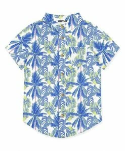 Deals 🌟 Millie & Maxx White & Blue Palm Trees Short-Sleeve Button-Up - Boys For Kids 🎉