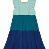 Coupon 🔥 Simply Millie By Millie Loves Lily Mint & Teal Color Block Ruffle-Trim Square Neck A-Line 👗 Dress - 👧 Girls For Kids ⌛