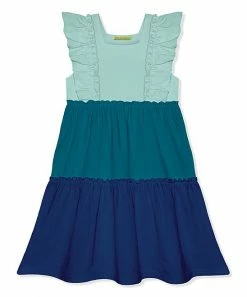 Coupon 🔥 Simply Millie By Millie Loves Lily Mint & Teal Color Block Ruffle-Trim Square Neck A-Line 👗 Dress - 👧 Girls For Kids ⌛