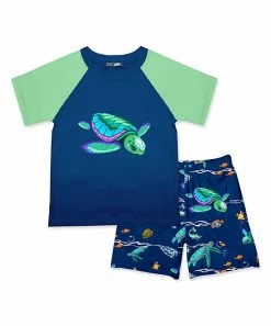 Top 10 👏 Millie & Maxx Navy & Jade Turtle Crewneck Tee & Swimming Turtle Pocket Shorts For Kids 😉