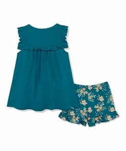 Cheap 🌟 Millie Loves Lily Teal Ruffle-Accent Babydoll Top & Flower Girl Shorts - 👧 Girls For Kids 😉 -Little Millie-shop zu105505087 alt 2 tm1652824652
