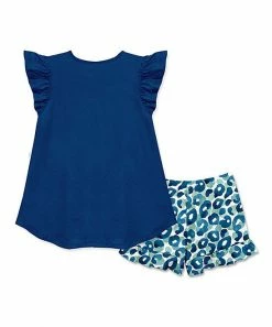 Hot Sale 🎉 Millie Loves Lily Navy Angel-Sleeve Top & Leopard Ruffle Shorts - Toddler & 👧 Girls For Kids ❤️ -Little Millie-shop zu105505090 alt 2 tm1652824652