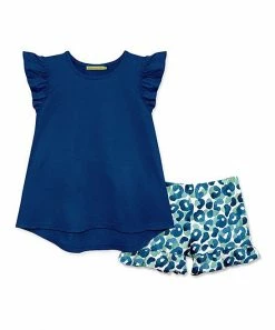 Hot Sale 🎉 Millie Loves Lily Navy Angel-Sleeve Top & Leopard Ruffle Shorts - Toddler & 👧 Girls For Kids ❤️