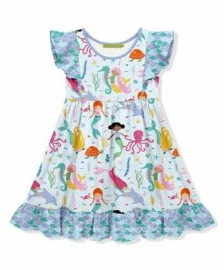 Brand new 🌟 Millie Loves Lily Pale Blue Millie Mermaid Ruffle-Hem Angel-Sleeve 👗 Dress - Infant, Toddler & 👧 Girls For Kids 🤩