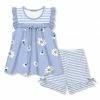Best Sale 🤩 Millie Loves Lily Periwinkle Daisy Ruffle Sleeveless Top & Stripe Bow Shorts - Infant & 👧 Girls For Kids 🥰