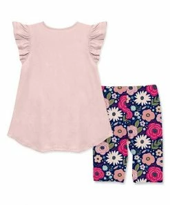 Hot Sale ⭐ Millie+ By Millie Loves Lily Light Pink Angel-Sleeve Hi-Low Top & Christie Roses Bike Shorts - 👧 Girls For Kids 🔥 -Little Millie-shop zu105720806 alt 2 tm1652118457