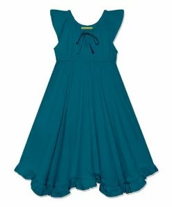 Outlet 🎉 Simply Millie By Millie Loves Lily Teal Ruffle-Hem Angel-Sleeve 👗 Dress - 👧 Girls For Kids 🧨