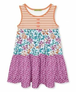 Brand new 🎉 Millie Loves Lily Orange Stripe Floral Tiered A-Line 👗 Dress - 👧 Girls For Kids 🧨