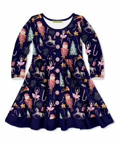 Cheap 👏 Millie Loves Lily Dark Navy Nutcracker Dreams Button-Front Long-Sleeve A-Line 👗 Dress - Toddler & 👧 Girls For Kids ⌛