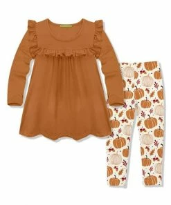 Best Sale 👍 Millie Loves Lily Rust Ruffle Long-Sleeve Tunic & Cream Pumpkin Paradise Leggings - 👧 Girls For Kids 🎁