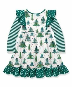 Cheapest 🥰 Millie Loves Lily White & Green Tree Farm Ruffle-Accent A-Line 👗 Dress - Infant, Toddler & 👧 Girls For Kids 😀 -Little Millie-shop zu105904992 alt 2 tm1654540632