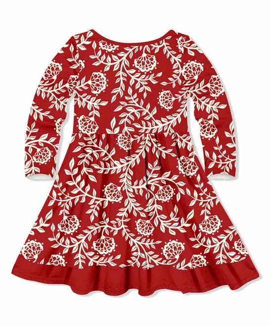 Outlet π Millie Loves Lily Red & White Holiday Vine Button-Front Long-Sleeve A-Line π Dress - π§ Girls For Kids π 3 Outlet π Millie Loves Lily Red & White Holiday Vine Button-Front Long-Sleeve A-Line π Dress - π§ Girls For Kids π - Image 3