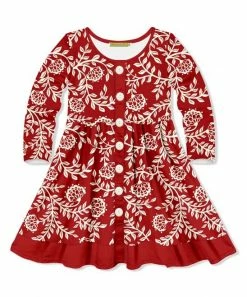 Outlet 😀 Millie Loves Lily Red & White Holiday Vine Button-Front Long-Sleeve A-Line 👗 Dress - 👧 Girls For Kids 😉
