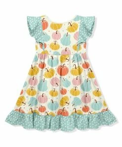 Flash Sale ❤️ Millie Loves Lily Cream & Mint Pumpkin Angel-Sleeve A-Line 👗 Dress - Toddler & 👧 Girls For Kids 🥰 -Little Millie-shop zu105905068 alt 2 tm1654540632