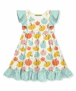 Flash Sale ❤️ Millie Loves Lily Cream & Mint Pumpkin Angel-Sleeve A-Line 👗 Dress - Toddler & 👧 Girls For Kids 🥰