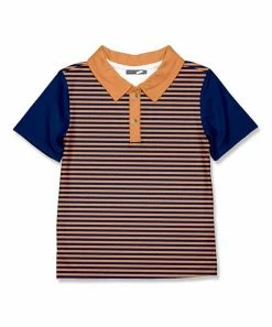 Budget 🧨 Millie & Maxx Rust & Navy Stripe Polo - Boys For Kids 🎁
