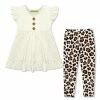 New 👏 Millie Loves Lily Cream Angel-Sleeve Babydoll Top & Leopard Leggings - Toddler & 👧 Girls For Kids 😉