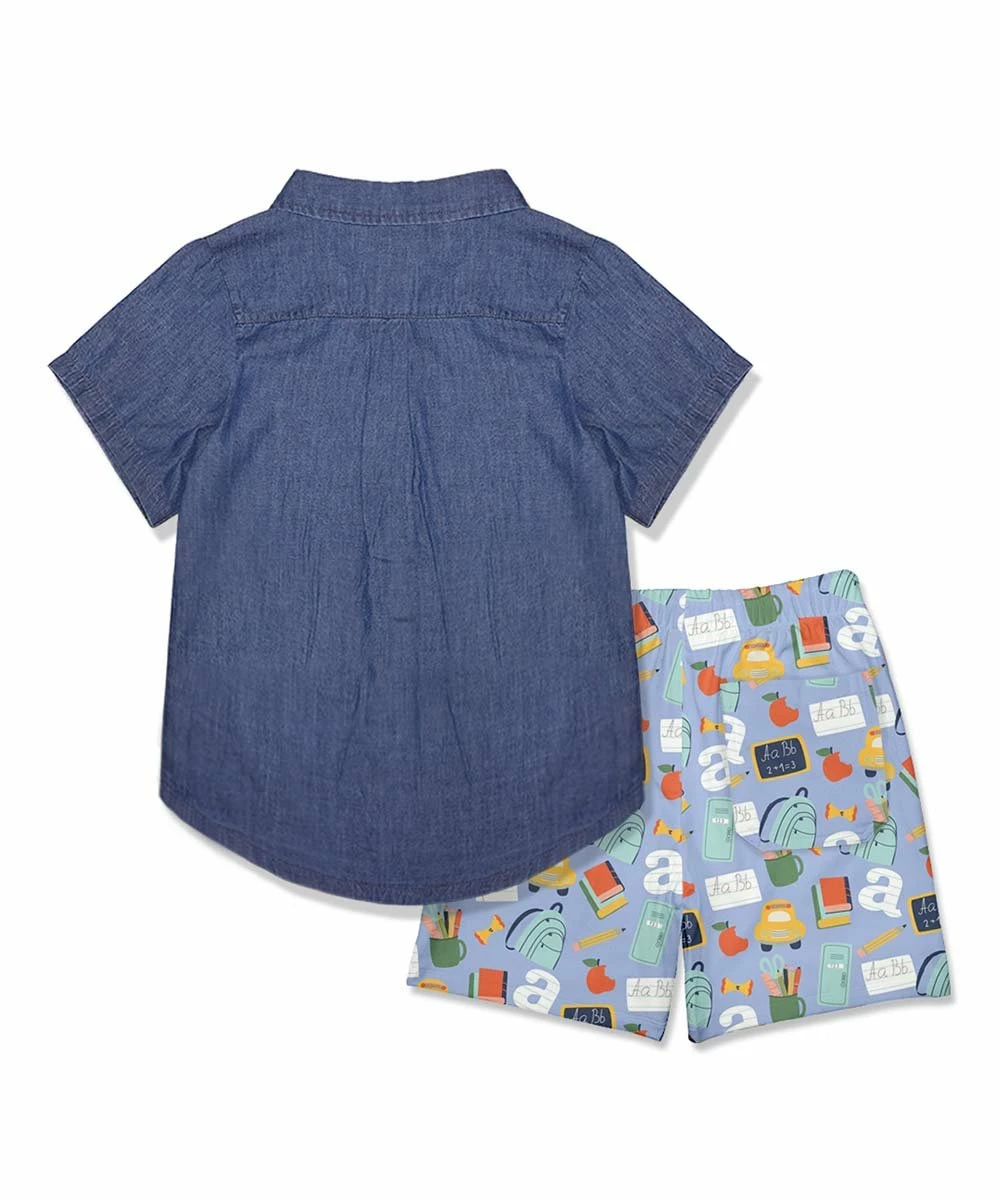 Brand new π₯ Millie & Maxx Blue Short-Sleeve Button-Up & School Supplies Pocket Shorts - Toddler For Kids π 3 Brand new π₯ Millie & Maxx Blue Short-Sleeve Button-Up & School Supplies Pocket Shorts - Toddler For Kids π - Image 3