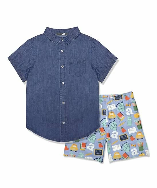 Brand new π₯ Millie & Maxx Blue Short-Sleeve Button-Up & School Supplies Pocket Shorts - Toddler For Kids π 1 Brand new π₯ Millie & Maxx Blue Short-Sleeve Button-Up & School Supplies Pocket Shorts - Toddler For Kids π