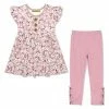 Promo ⭐ Millie Loves Lily Pink Floral Wind Angel-Sleeve Top & Dusty Pink Leggings - Toddler & 👧 Girls For Kids 🔔