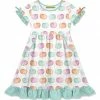 Discount 🔔 Millie Loves Lily White & Mint Pastel Pumpkins Bow-Sleeve A-Line 👗 Dress - 👧 Girls For Kids 🎉