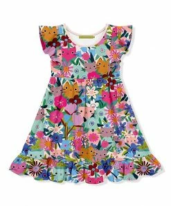 Wholesale ⌛ Millie Loves Lily Mint & Fuchsia Kitten Floral Angel-Sleeve A-Line 👗 Dress - Infant, Toddler & 👧 Girls For Kids 👍
