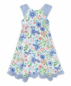 Discount 💯 Millie Loves Lily White & Blue Butterfly Garden Ruffle-Hem Handkerchief 👗 Dress - Infant, Toddler & 👧 Girls For Kids ⭐ -Little Millie-shop zu106502355 alt 2 tm1656701702