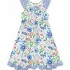 Discount 💯 Millie Loves Lily White & Blue Butterfly Garden Ruffle-Hem Handkerchief 👗 Dress - Infant, Toddler & 👧 Girls For Kids ⭐