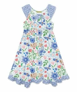 Discount 💯 Millie Loves Lily White & Blue Butterfly Garden Ruffle-Hem Handkerchief 👗 Dress - Infant, Toddler & 👧 Girls For Kids ⭐