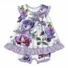Outlet 🤩 Little Millie White & Purple Rose Angel-Sleeve 👗 Skirted Bubble Bodysuit - Infant & Toddler For Kids 🎉