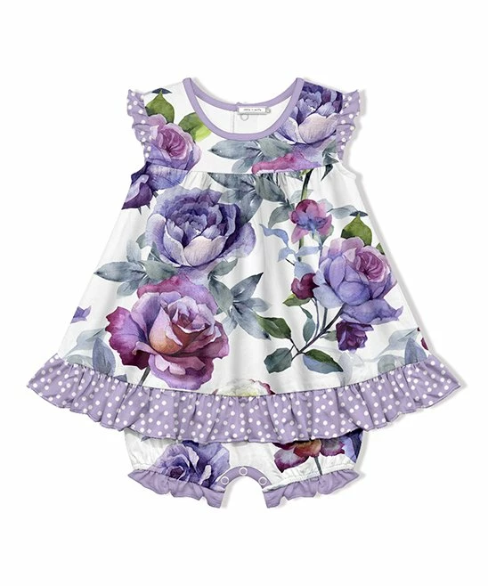 Outlet π€© Little Millie White & Purple Rose Angel-Sleeve π Skirted Bubble Bodysuit - Infant & Toddler For Kids π 1 Outlet π€© Little Millie White & Purple Rose Angel-Sleeve π Skirted Bubble Bodysuit - Infant & Toddler For Kids π