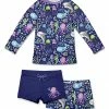 New 💯 Millie Loves Lily Dusty Navy & Pink Octopus Sea Long-Sleeve Rashguard Set - Toddler & 👧 Girls For Kids 🎁