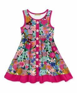 New ✔️ Millie Loves Lily Mint & Pink Kitten Floral Button-Front Sleeveless A-Line 👗 Dress - Toddler & 👧 Girls For Kids 🧨