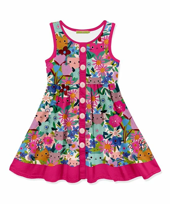 New βοΈ Millie Loves Lily Mint & Pink Kitten Floral Button-Front Sleeveless A-Line π Dress - Toddler & π§ Girls For Kids 𧨠1 New βοΈ Millie Loves Lily Mint & Pink Kitten Floral Button-Front Sleeveless A-Line π Dress - Toddler & π§ Girls For Kids π§¨