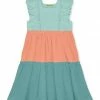 New ⭐ Simply Millie By Millie Loves Lily Mint & Coral Ruffle Tiered Square Neck A-Line 👗 Dress - 👧 Girls For Kids 🤩