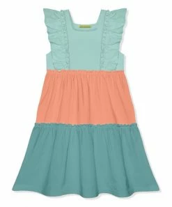 New ⭐ Simply Millie By Millie Loves Lily Mint & Coral Ruffle Tiered Square Neck A-Line 👗 Dress - 👧 Girls For Kids 🤩