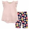 Wholesale 😍 Millie+ By Millie Loves Lily Light Pink Angel-Sleeve Hi-Low Top & Navy & Red Apple Bike Shorts - 👧 Girls For Kids ❤️