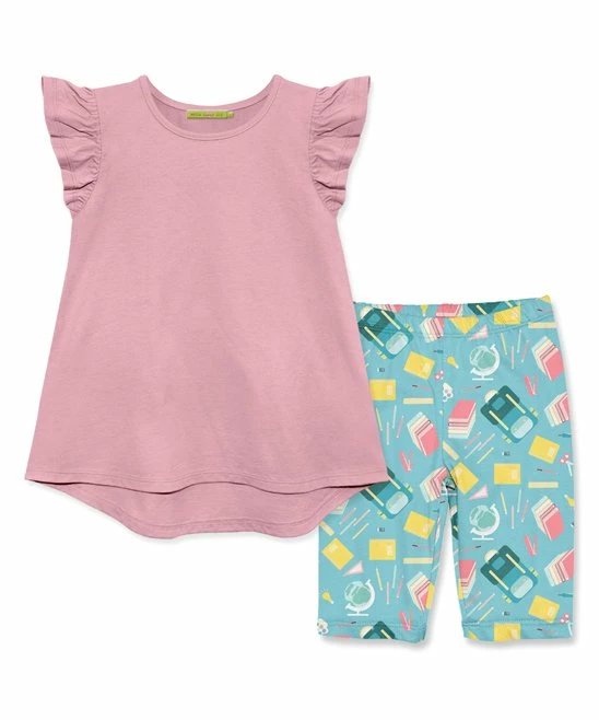 Top 10 π₯ Millie+ By Millie Loves Lily Dusty Pink Angel-Sleeve Hi-Low Top & Teal School Book Bike Shorts - π§ Girls For Kids π 1 Top 10 π₯ Millie+ By Millie Loves Lily Dusty Pink Angel-Sleeve Hi-Low Top & Teal School Book Bike Shorts - π§ Girls For Kids π