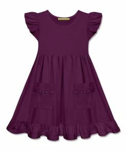 Budget 🔥 Simply Millie By Millie Loves Lily Plum Patch-Pocket Angel-Sleeve 👗 Dress - 👧 Girls For Kids ✔️