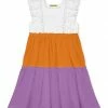 Coupon ⭐ Simply Millie By Millie Loves Lily Orange & Purple Ruffle Square Neck Tiered A-Line 👗 Dress - 👧 Girls For Kids 🔥
