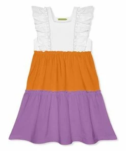 Coupon ⭐ Simply Millie By Millie Loves Lily Orange & Purple Ruffle Square Neck Tiered A-Line 👗 Dress - 👧 Girls For Kids 🔥