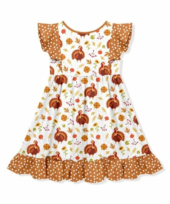Best deal β€οΈ Millie Loves Lily White Twila Turkey Angel-Sleeve π Dress - π§ Girls For Kids π 3 Best deal β€οΈ Millie Loves Lily White Twila Turkey Angel-Sleeve π Dress - π§ Girls For Kids π - Image 3